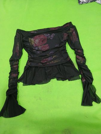 Dee Elly Black Floral Mesh Off-the-Shoulder Top