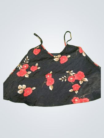 Black camisole with red floral print