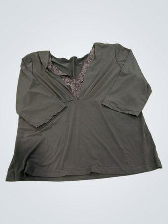 Braunes V-Ausschnitt-Top mit Spitze Detail