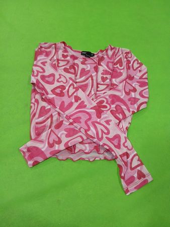Streetwear Society Pink Heart Print Mesh Long Sleeve Top