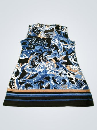 Notations Damen Blau- und Schwarzfarbiger Abstrakter Druck ärmelloses V-Ausschnitt-Kleid