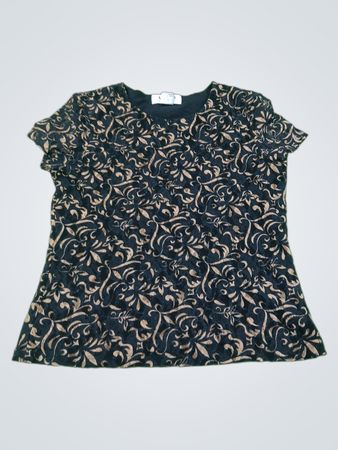 Alfani Petite Women's Black & Tan Floral Print Short Sleeve Top