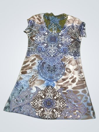 Damenshirt Tunika mit blauem und braunem Muster
