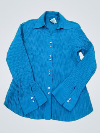 Cozzo Petite Teal Crinkle Button-Up Shirt