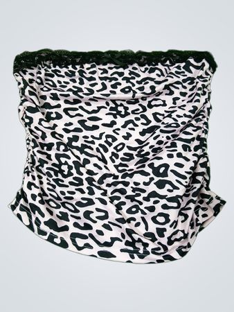 Strapless Leopard Print Top with Black Lace Trim