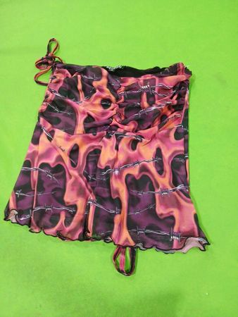 Poster Girl Pink Flame & Barbed Wire Print Mesh Mini Skirt