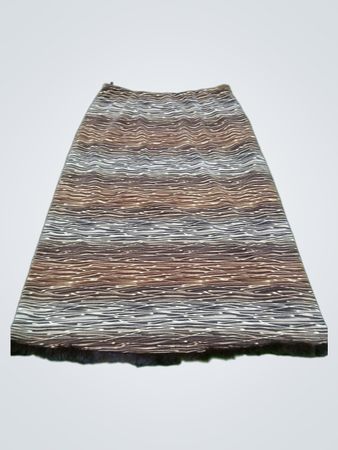 Brown Striped Maxi Skirt with Fur Trim