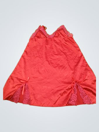Red satin slip with lace trim