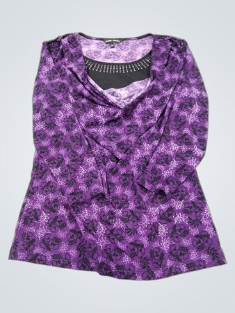 George. Classics Women's Purple Floral Print Cowl Neck Top with Embellished Neckline