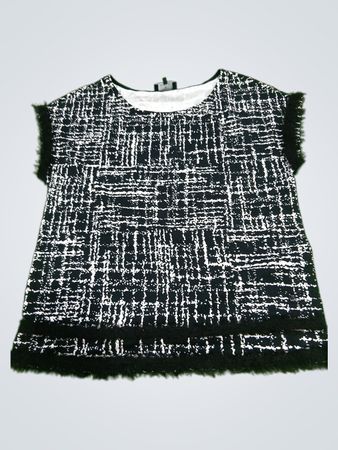 Monari Black & White Textured Top with Fringe