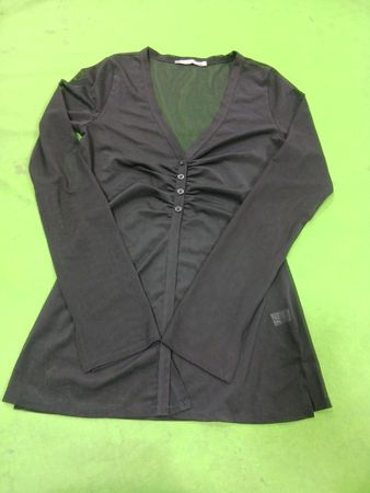 RED Valentino Black Mesh Button-Up Long Sleeve Top