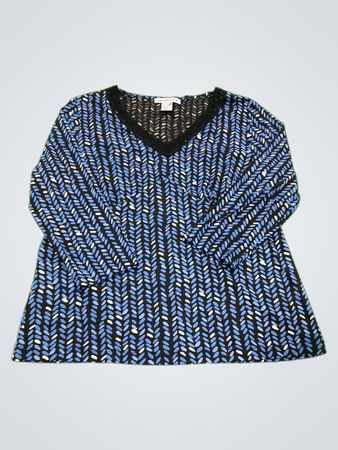 Notations Blau Gemustertes V-Ausschnitt Top
