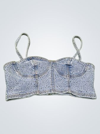 Pacsun Denim Korsett-Top mit Strasssteinen