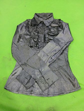Black Blouse with Ruffles and Striped Cuffs