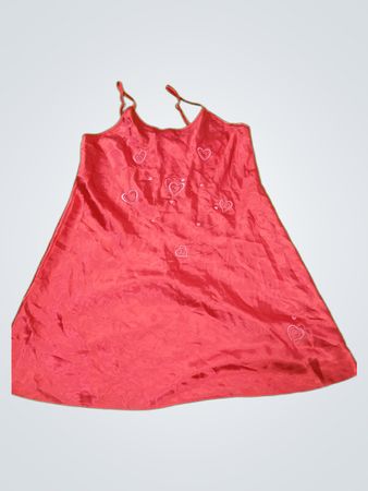 Fancy Formals Red Satin Nightgown with Heart Embroidery
