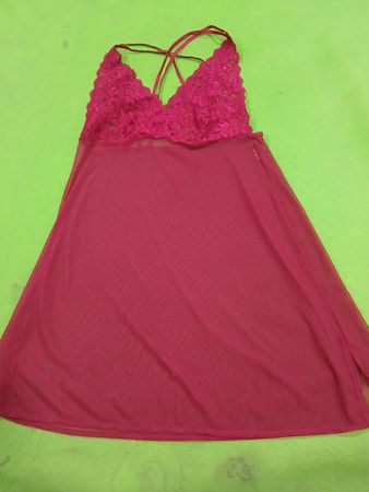 Pink babydoll negligee with lace detail