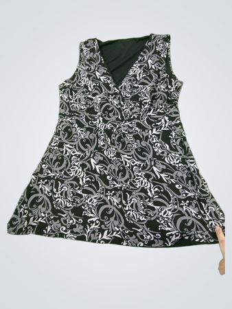 Ärmelloses V-Ausschnitt-Kleid mit schwarz-weißem Muster