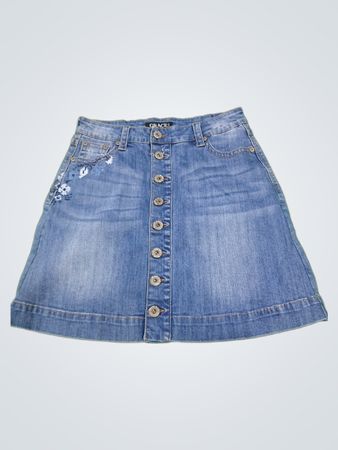 GRACE IN LA Denim-Rock mit Knopfleiste und Blumenstickerei
