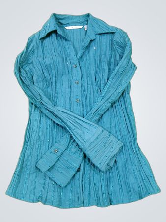 Fred David Teal Crinkle-Hemd mit Pailletten