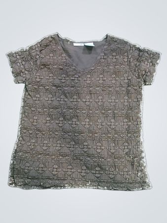 east 5th Petite/Large Braun strukturiertes Kurzarm-V-Ausschnitt-Oberteil