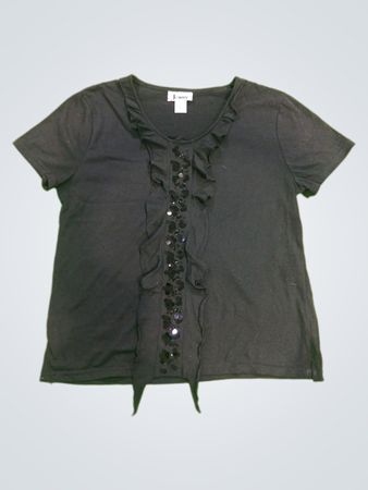 Jenny Black T-Shirt mit Rüschen und Pailletten
