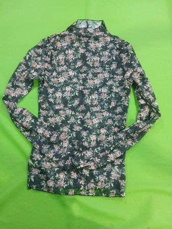 Neuer Will Blumenmuster Mockneck Langarm Mesh-Top