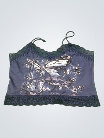Haut caraco en dentelle gris foncé orné d'un papillon