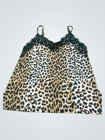 Leoprint-Spitzen-Cami mit schwarzer Spitzenborte