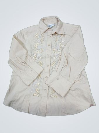 Coldwater Creek Damen Beige Besticktes Hemd mit Knöpfen Größe M