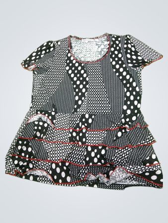 Marie Claire Boutiques Damen Top mit schwarzen und weißen Polka-Dots, Rüschen und Schößchen
