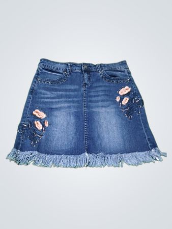 GRACE Damen-Jeansrock mit Fransenabschluss