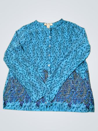 Pleat Pleat by Rafael Blue gemusterte Hemdbluse mit Knopfleiste