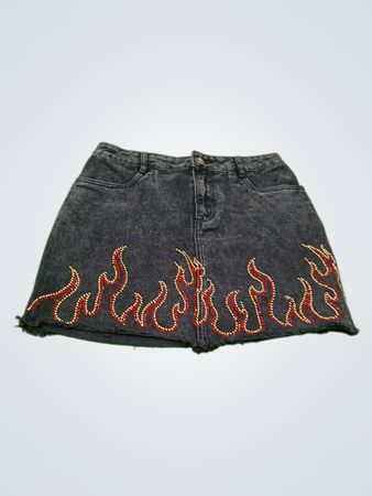 HONEY PUNCH Flammenbestickter Denim-Minirock