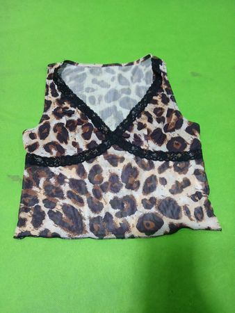 Leoprint-Netz-Top mit schwarzer Spitzenbesatz