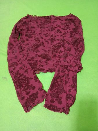 Bordeauxfarbenes florales Mesh-Oberteil