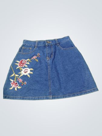 Jeansrock mit Blumenstickerei