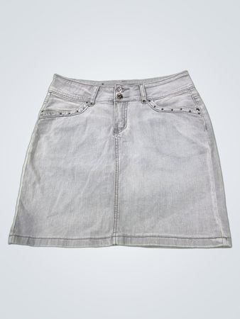 Colori Damen Jeans-Minirock in Grau mit Nieten, Größe 3