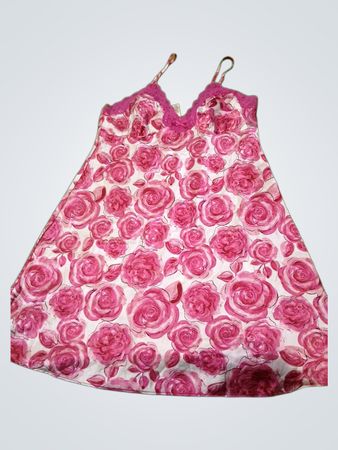 Ambrielle Damen Nachthemd mit rosa Rosenmuster und Spitzenbesatz