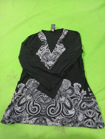 INC International Concepts Schwarz Paisley-Muster Langarm Tunika-Oberteil mit V-Ausschnitt