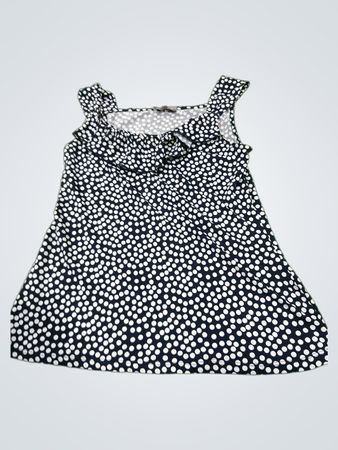 Laura Petites marineblaues und weißes gepunktetes Rüschentanktop