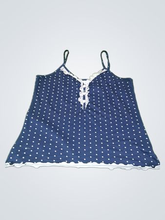 Blaue, mit weißen Punkten versehene Spaghettiträger-Camisole mit Spitzenbesatz