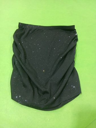 Schwarzes gerafftes Bandeau-Oberteil mit Glitzereffekt