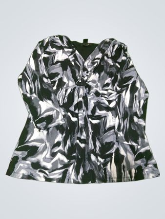 Style & Co. Damen Oberteil mit V-Ausschnitt in Grau, Schwarz und Weiß mit abstraktem Muster, Größe M