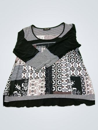 Bali-Print Patchwork Tunika mit langen Ärmeln