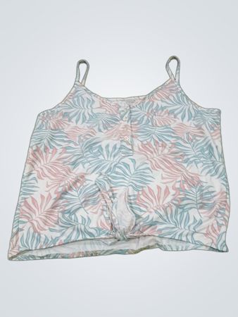 Weißes Tanktop mit rosa-blauem Blattmuster