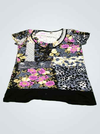 Patchwork-Blumenmuster-T-Shirt