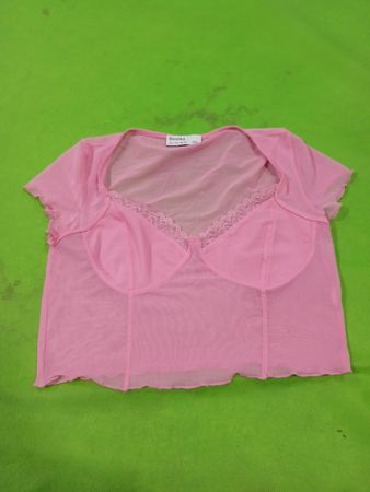 Bershka Pink transparentes Mesh-Korsett-Top