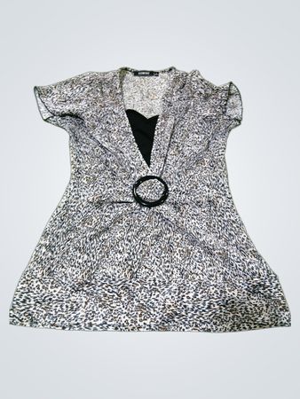 Elementz Leopardenmuster Midikleid mit kurzen Ärmeln und Gürtel