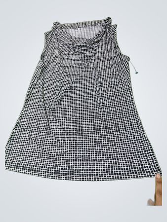 WORTHINGTON Women's schwarzes und weißes ärmelloses Top mit Wasserfallausschnitt und Gittermuster