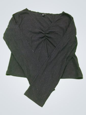 New Look schwarzes, geripptes, gerafftes V-Ausschnitt-Oberteil